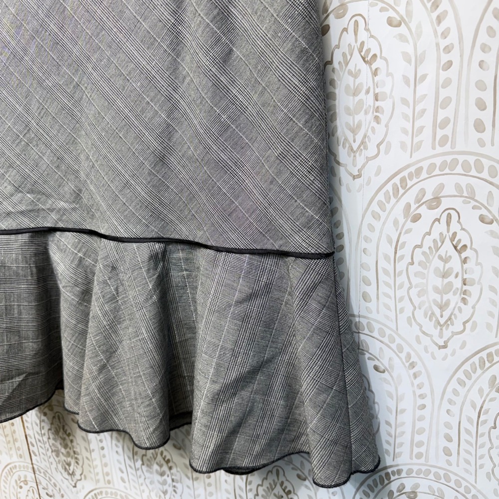 White House Black Market Skirt Womens 6 Grey Plaid Ruffle Flounce Hem Vintage - Picture 3 of 8